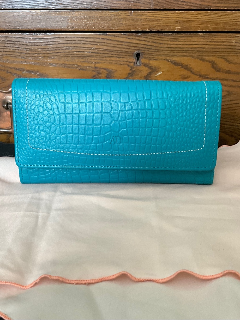 Access Denied Turquoise Croc-Embossed Leather Clutch Wallet